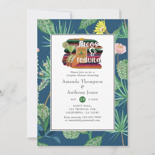 メキシコのフィエスタタコスとテキーラのカップルのシャワー 招待状 (正面)