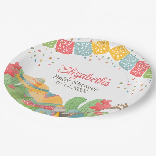 メキシコのフィエスタタコ'ベビーの赤ちゃんシャワーについて ペーパープレート (アングル)