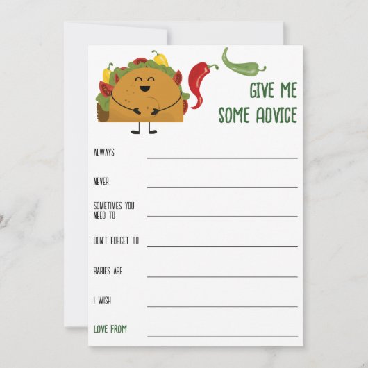 メキシコのフィエスタタコベビーシャワーアドバイスゲーム 招待状 (正面)