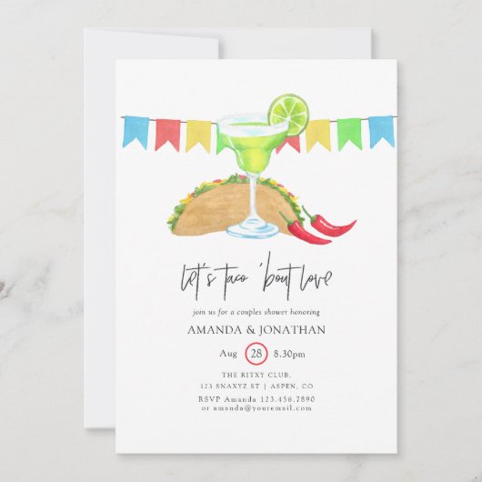 メキシコのフィエスタタコ'ロブカップルのシャワー 招待状 (正面)