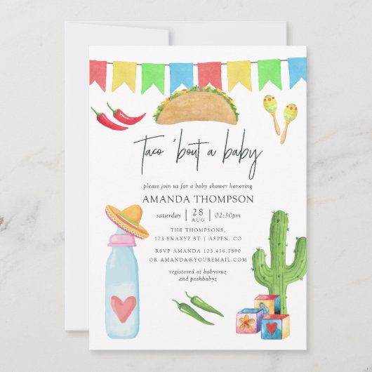 メキシコのフィエスタタコ'赤ちゃんのシャワーを取る 招待状 (正面)
