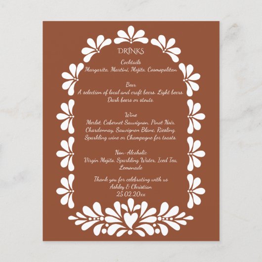 メキシコのフィエスタタラベラterracotta bohoのメニューカード (裏面)