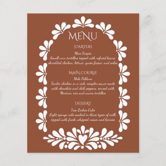 メキシコのフィエスタタラベラterracotta bohoのメニューカード (正面)