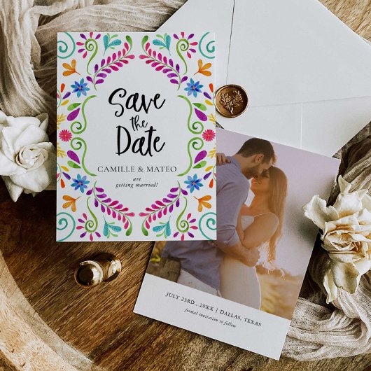 メキシコのフィエスタテーマ写真で日付を保存 招待状