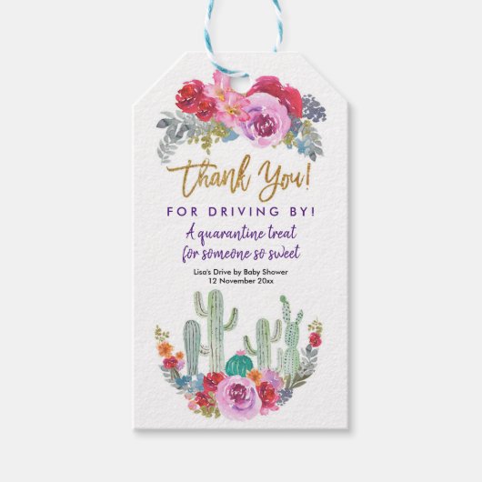 メキシコのフィエスタドライブバイベビーシャワー感謝していユーラベル ギフトタグ (正面)