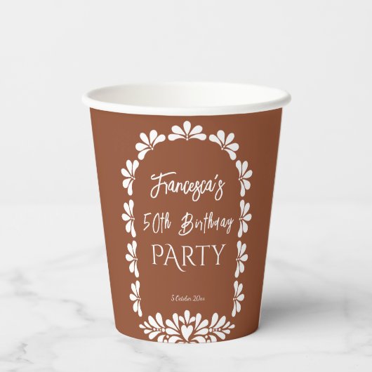 メキシコのフィエスタパーティーテラコッタタラベラ角化 紙コップ (裏面)