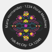メキシコのフィエスタパーティー花ブラックアドレス ラウンドシール (正面)