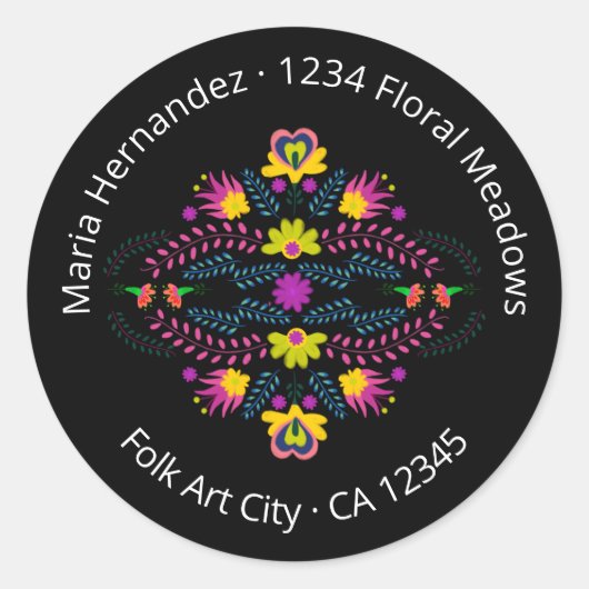 メキシコのフィエスタパーティー花ブラックアドレス ラウンドシール (正面)