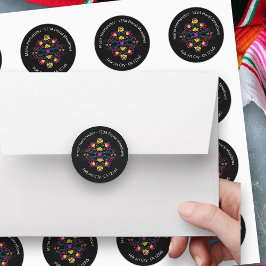 メキシコのフィエスタパーティー花ブラックアドレス ラウンドシール