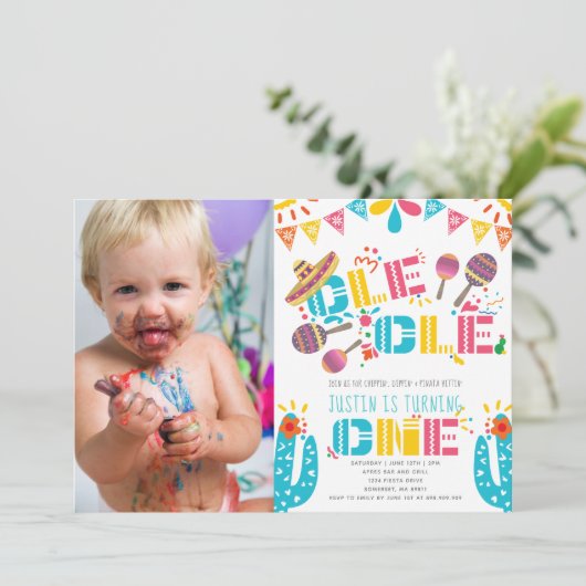 メキシコのフィエスタファースト誕生日写真 招待状 (スタンド正面)