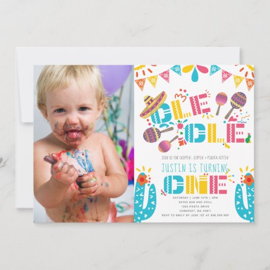 メキシコのフィエスタファースト誕生日写真 招待状 (正面)