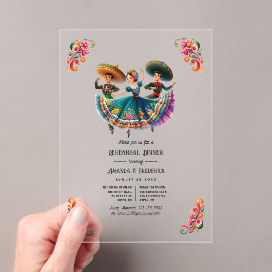 メキシコのフィエスタフォークロリコのリハーサルディナー アクリル招待状 (インサイチュ (ポータブル))