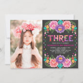 メキシコのフィエスタフラワーズ第3回女子誕生日写真 招待状 (正面)