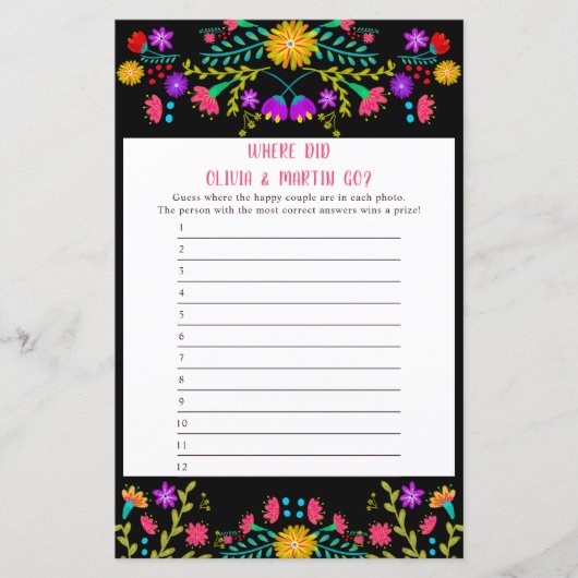 メキシコのフィエスタフローラフォトゲームの回答シート (正面)
