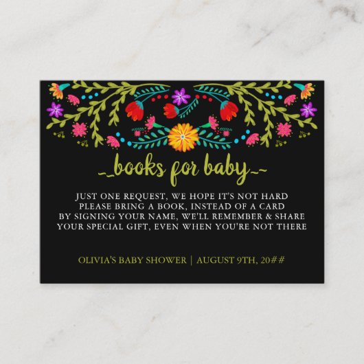メキシコのフィエスタフローラブックリクエスト赤ちゃんシャワー エンクロージャーカード (正面)