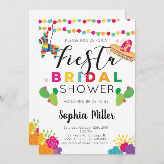 メキシコのフィエスタブライダルシャワーの招待 招待状 (正面/裏面)
