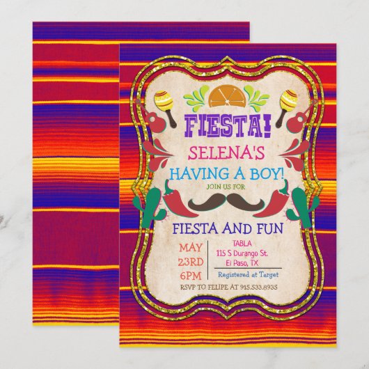 メキシコのフィエスタベビーシャワー招待状 招待状 (正面/裏面)