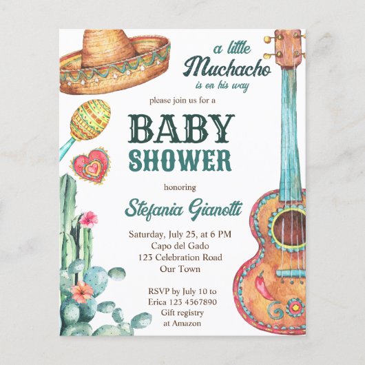 メキシコのフィエスタムチャチョベビーシャワー予算招待状 (正面)