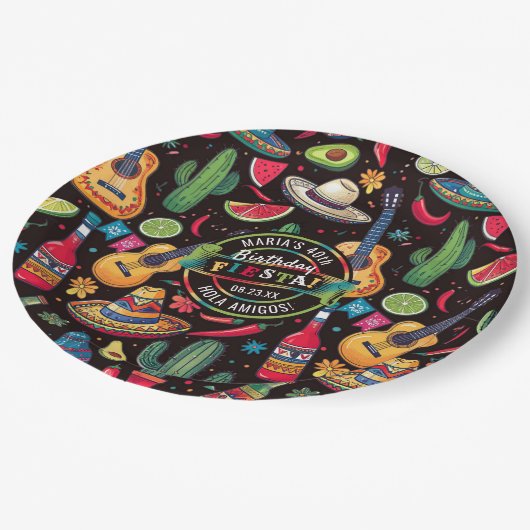 メキシコのフィエスタ任意大事な行事パターンブラックID1114 ペーパープレート (アングル)