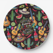 メキシコのフィエスタ任意大事な行事パターンブラックID1114 ペーパープレート (正面)