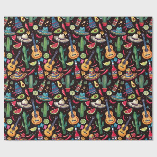 メキシコのフィエスタ任意大事な行事パターンブラックID1114 ラッピングペーパー (フラット)