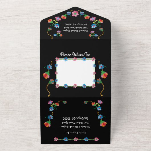 メキシコのフィエスタ刺結婚しゅうフローラのオン オールインワン招待状 (外側)