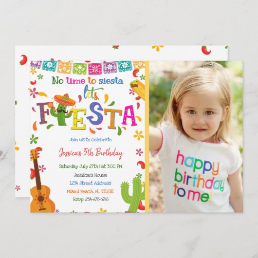 メキシコのフィエスタ誕生日招待状と写真 招待状 (正面/裏面)
