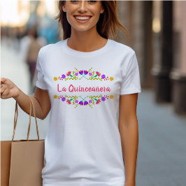 メキシコのフィエスタ風フラワーバースデー La Quinceanera Tシャツ