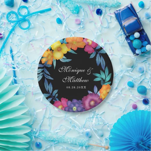 メキシコのフィエスタ鮮やかな水カラー花模様結婚ズ ペーパープレート (パーティー)