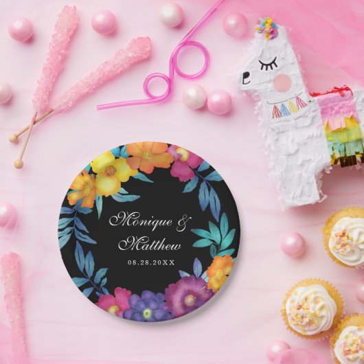 メキシコのフィエスタ鮮やかな水カラー花模様結婚ズ ペーパープレート (パーティー)