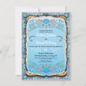 メキシコのフィエスタ ウェディング フラワーのゴールド グリッター 招待状 (正面)