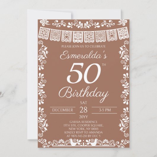 メキシコのフィエスタ テラコッタ 50歳の誕生日 招待状 (正面)