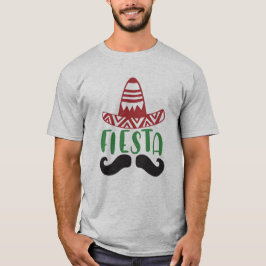 メキシコのフィエスタ ヒゲ・ソンブレロデザイン Tシャツ