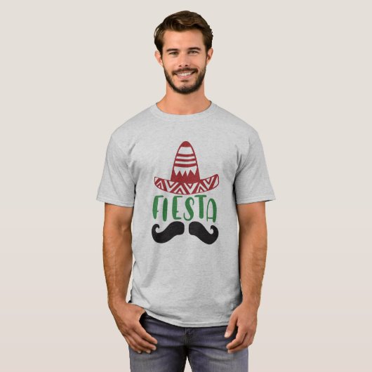 メキシコのフィエスタ ヒゲ・ソンブレロデザイン Tシャツ (正面フル)