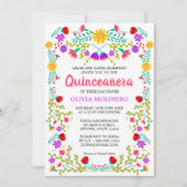メキシコのフィエスタ フォークアート フラワーのキンセアニェラ 招待状 (正面)