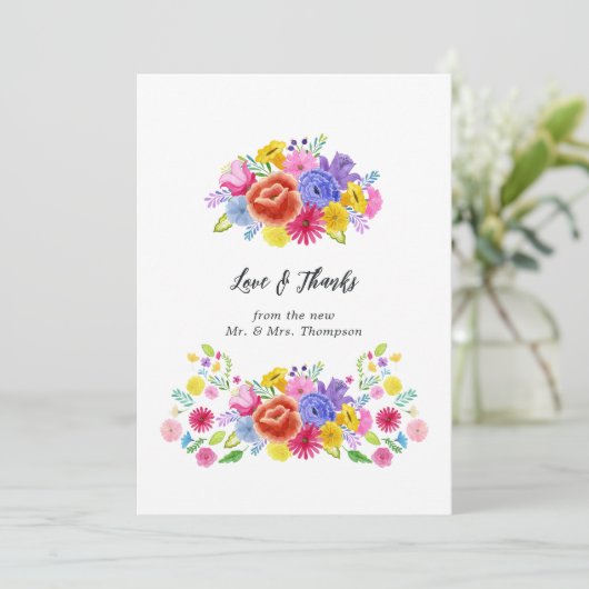 メキシコのフィエスタ フォークアート フラワー ウェディング サンキューカード (スタンド正面)