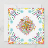 メキシコのフィエスタ フォーク フラワー ラマ ゴールド どんなイベントでも 招待状 (正面)