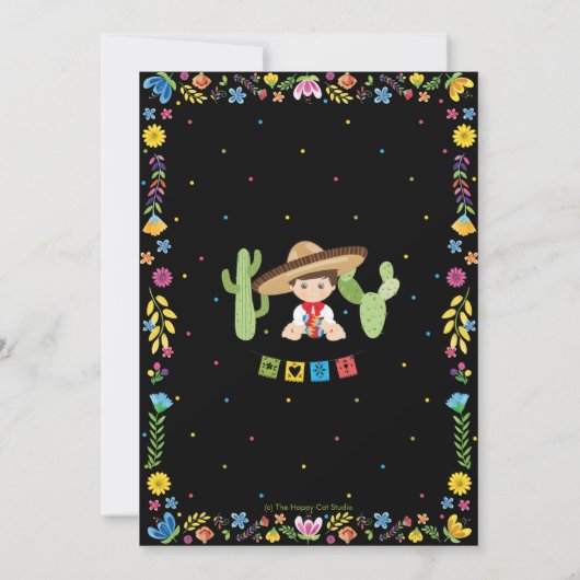 メキシコのフィエスタ、小さなムチャチトの男の子のベビーシャワー   招待状 (裏面)