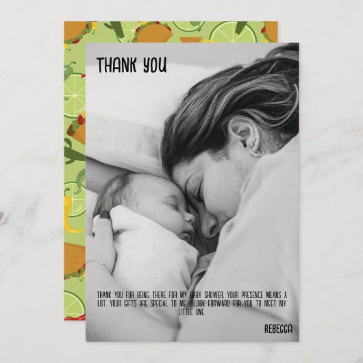 メキシコのフェスタの赤ちゃん感謝していシャワーユー サンキューカード (正面/裏面)