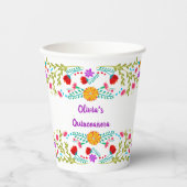 メキシコのフェスタ花ホワイトとパープルの紙カップ 紙コップ (正面)