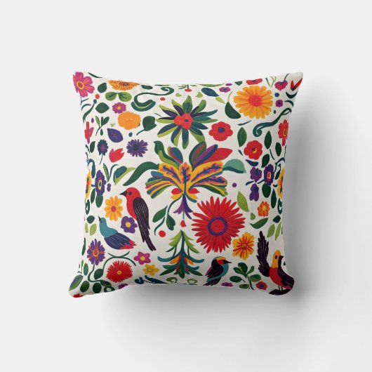 メキシコのフォークの花と鳥 クッション (裏面)