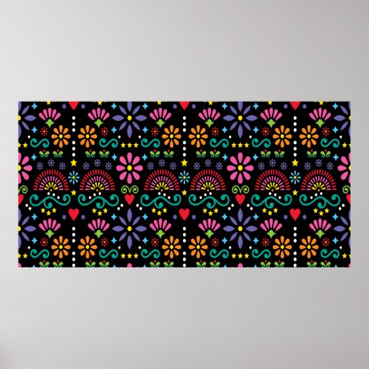 メキシコのフォークアートのシームレスなパターン、カラフルデザイン ポスター (正面)