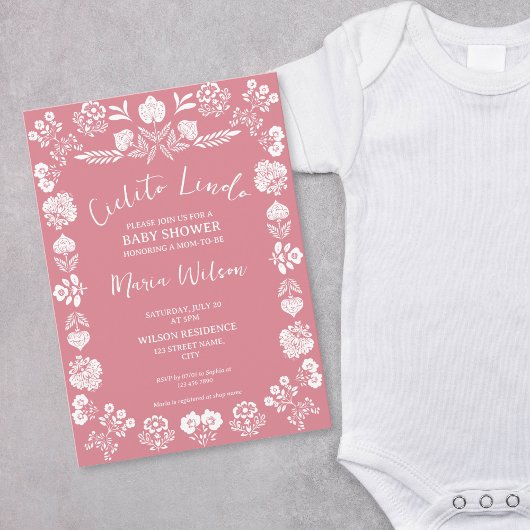 メキシコのフォークアートシエリートリンドほこりっぽいピンク 招待状