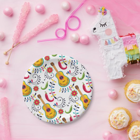 メキシコのフォークアートパターンギター ペーパープレート (パーティー)