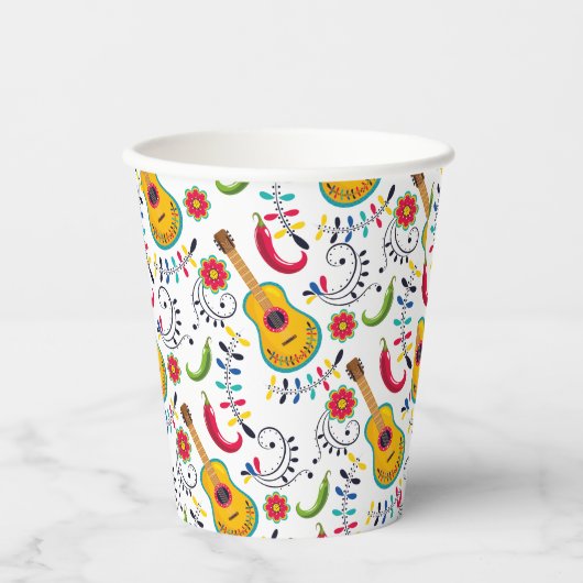 メキシコのフォークアートパターンギター 紙コップ (正面)