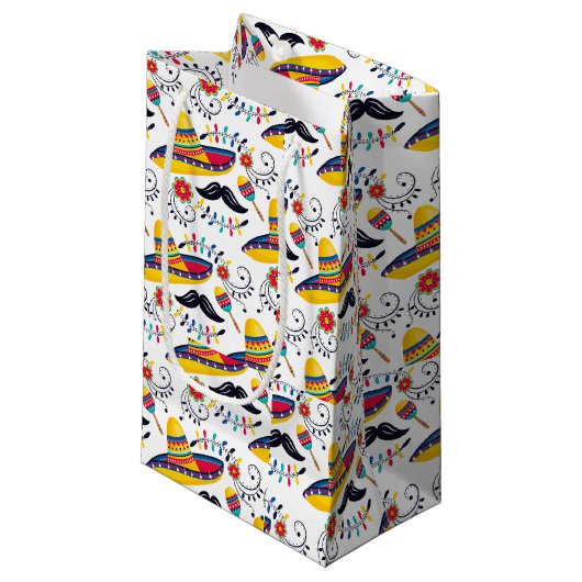 メキシコのフォークアートパターンソンブレロス、口ひげ スモールペーパーバッグ (正面アングル)