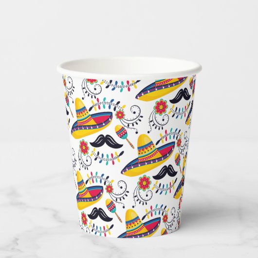 メキシコのフォークアートパターンソンブレロス、口ひげ 紙コップ (裏面)