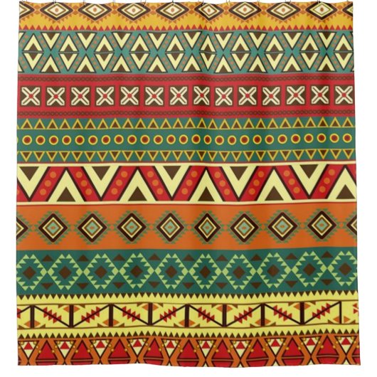 メキシコのフォークアートパターン シャワーカーテン (正面)