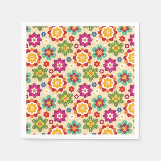 メキシコのフォークアート花のパターン スタンダードカクテルナプキン (正面)