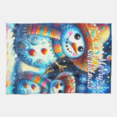 メキシコのフォークアート雪だるま雪だるま雪の人々 キッチンタオル (横)